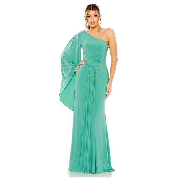 NWT Mac Duggal One Shoulder Gown with Center Fabric Detail Spring Green 2 #A0099 - Picture 1 of 6